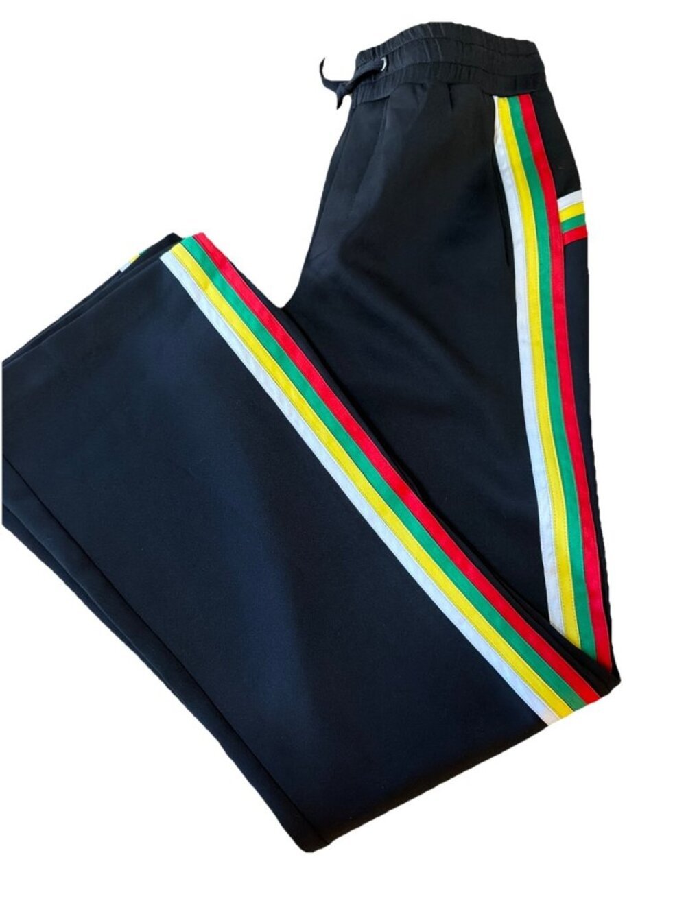 Pam & Gela Side Slits Wide Leg  Fitted Rainbow Stripe Track Pants Womens. Sz M
